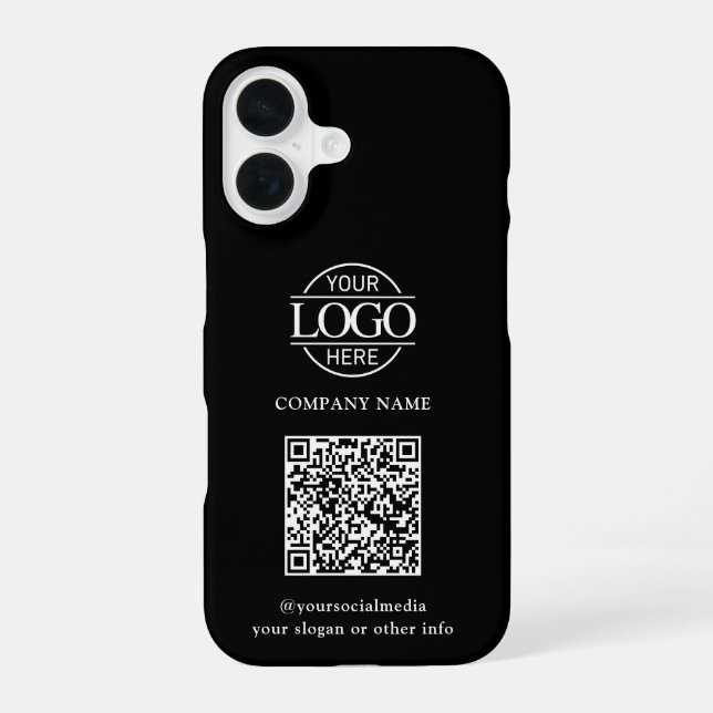 Black Modern Business Logo & QR Code Promotional iPhone Case (Back)