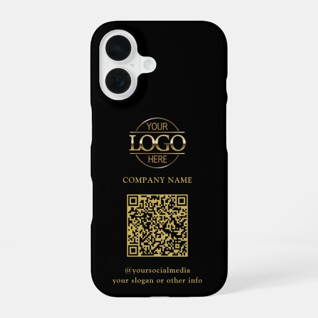 Black Modern Business Logo & QR Code Promotional iPhone Case (Back)