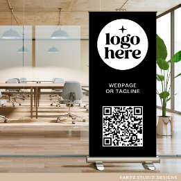 Black Modern Business Logo QR Code Retractable Banner
