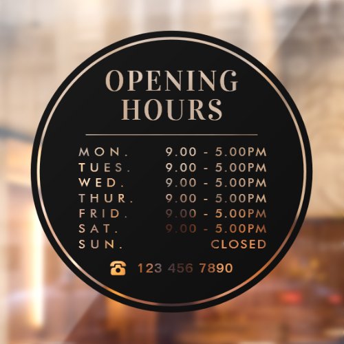 Black Modern Business Opening Hours Window Cling