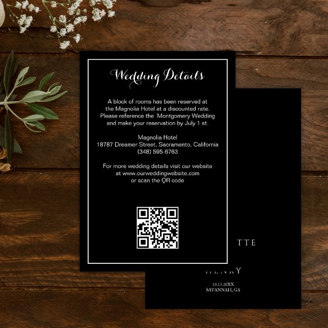 Black Modern Callighraphy Script Wedding Details  Enclosure Card (Creator Uploaded)