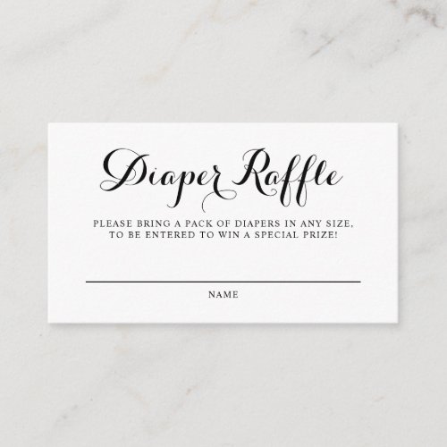 Black Modern Calligraphy Baby Shower Diaper Raffle Enclosure Card