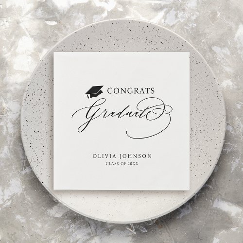 Black Modern Calligraphy Congrats Graduate Napkins