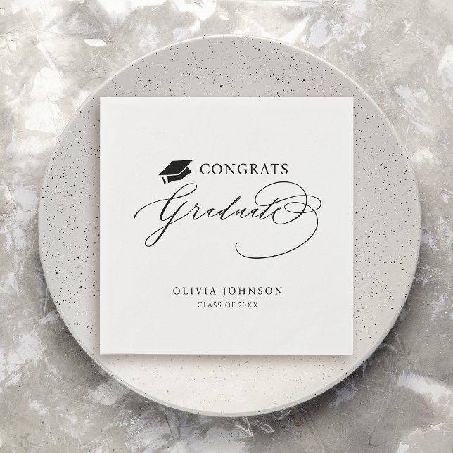 Black Modern Calligraphy Congrats Graduate Napkins (Black Modern Calligraphy Congrats Graduate Napkins)