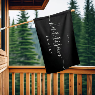 Black   Modern Calligraphy Family Name House Flag
