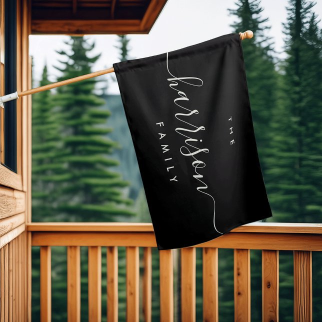 Black | Modern Calligraphy Family Name House Flag (Creator Uploaded)