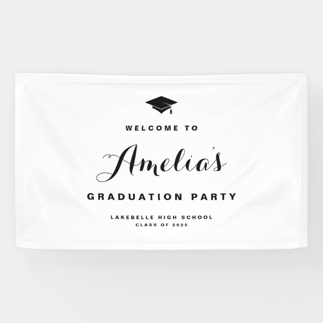 Black Modern Calligraphy Graduation Banner (Horizontal)