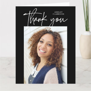 Black Modern Calligraphy Photo Graduation Folded Thank You Card