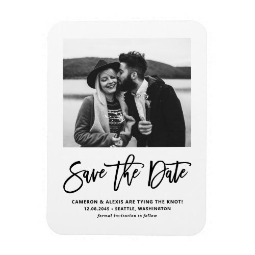 Black Modern Calligraphy Photo Save the Date Magnet