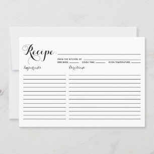 Black Modern Calligraphy Striped Recipe Card