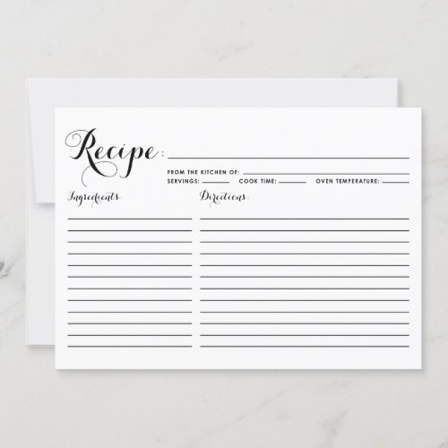 Black Modern Calligraphy Striped Recipe Card