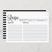 Black Modern Calligraphy Striped Recipe Card (Front/Back)