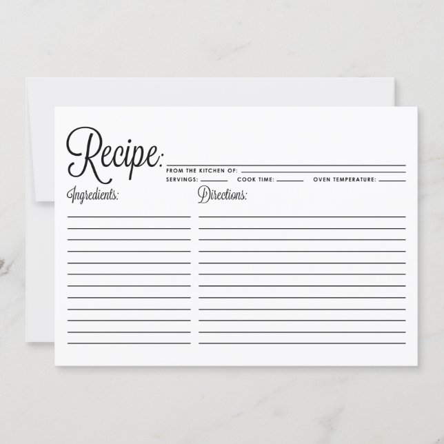 Black Modern Calligraphy Striped Recipe Card (Front)