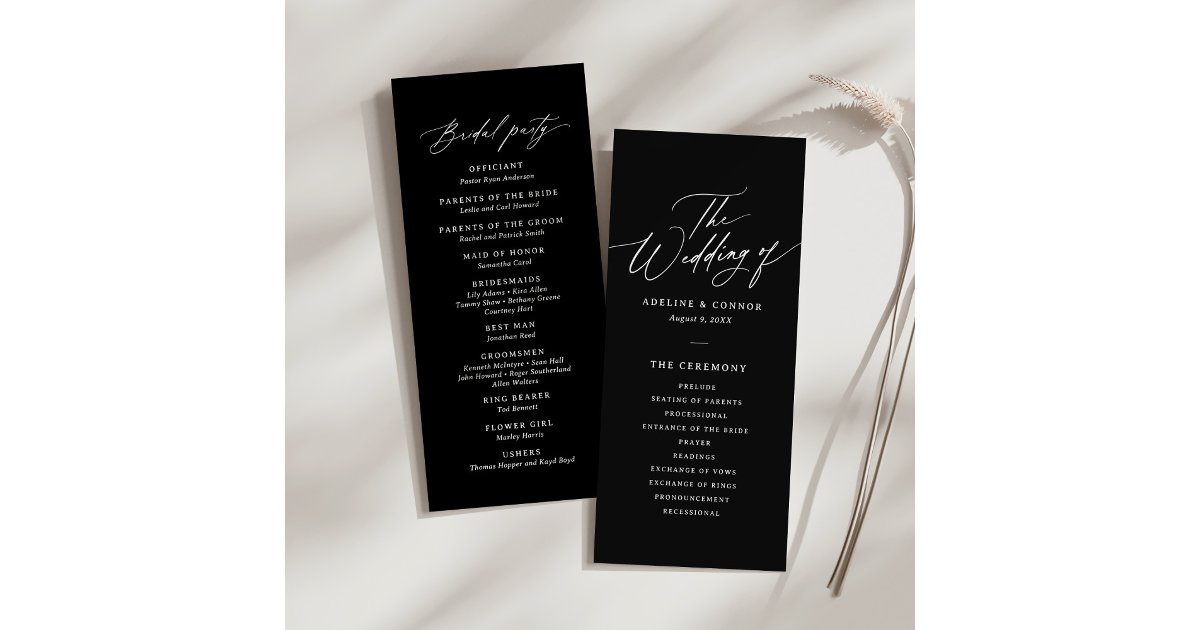 Black Modern Calligraphy Wedding Program | Zazzle