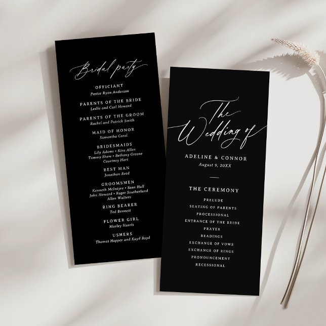 Black Modern Calligraphy Wedding Program (Creator Uploaded)