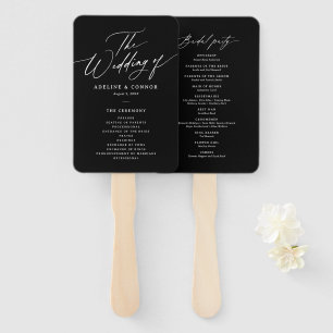 Black Modern Calligraphy Wedding Program Hand Fan