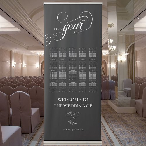 Black Modern Calligraphy Wedding Seating Chart  Retractable Banner