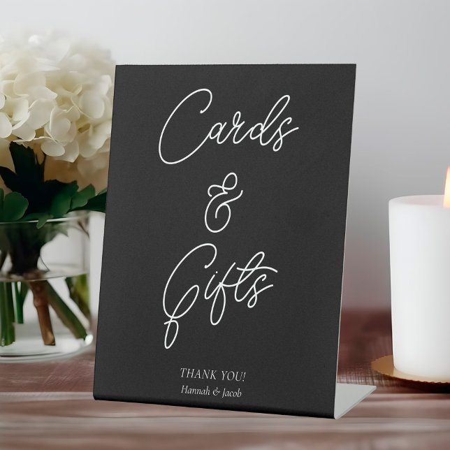 Black Modern Cards and Gifts Wedding Table Pedestal Sign (Creator Uploaded)