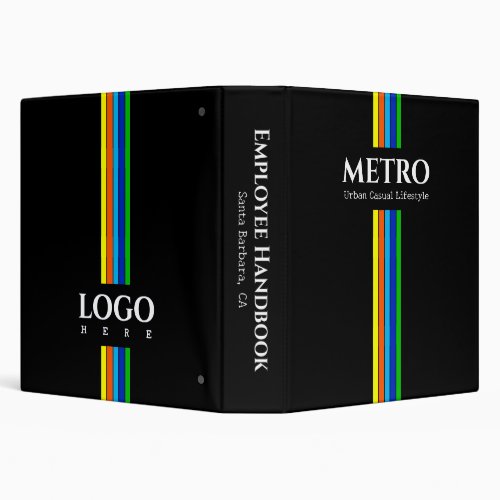 Black Modern Casual Business Logo Vertical Stripes 3 Ring Binder