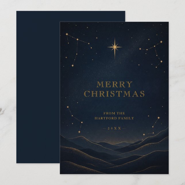 Black Modern Celestial Christmas Gold TMF26 Holiday Card (Front/Back)