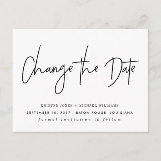 Black Modern Change the Date Announcement Postcard