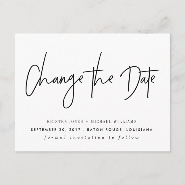 Black Modern Change the Date Announcement Postcard (Front)