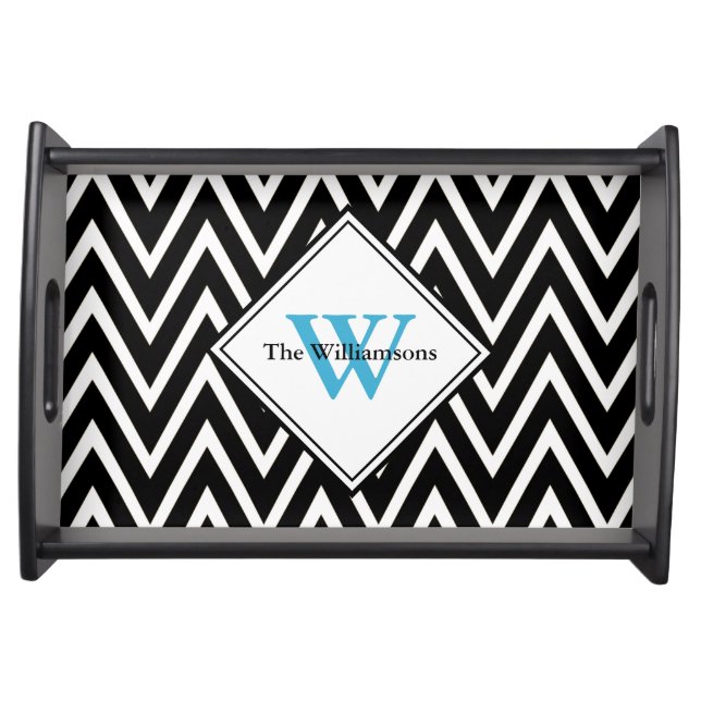 Black Modern Chevron Monogram Serving Tray (Front)