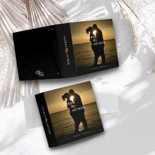 Black Modern Chic Minimal Photo Wedding Albums 3 Ring Binder