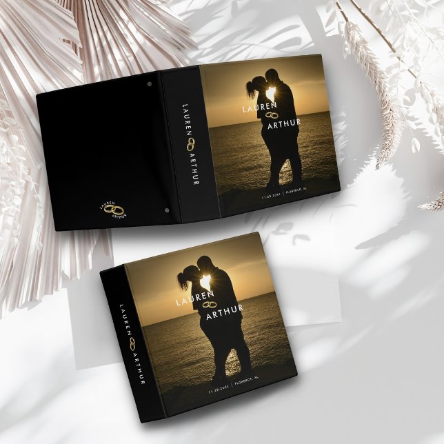 Black Modern Chic Minimal Photo Wedding Albums  3 Ring Binder (Creator Uploaded)