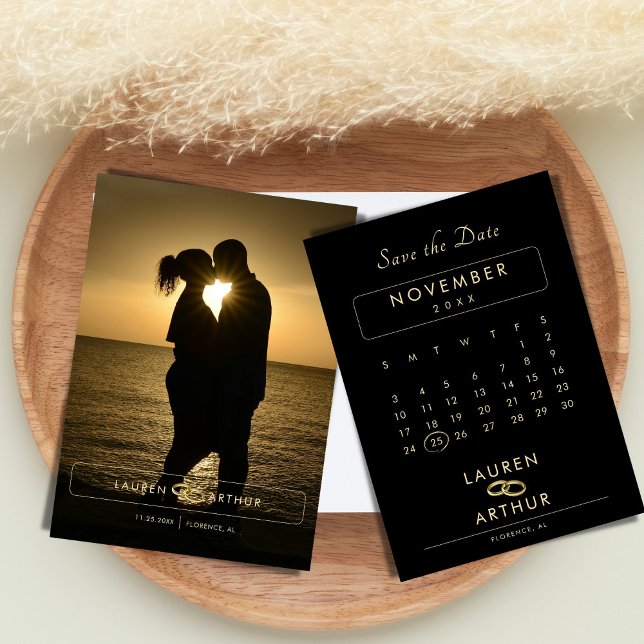 Black Modern Chic Minimal Photo Wedding Save The Date (Creator Uploaded)