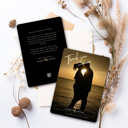 Black Modern Chic Minimal Photo Wedding Thank you Foil Invitation