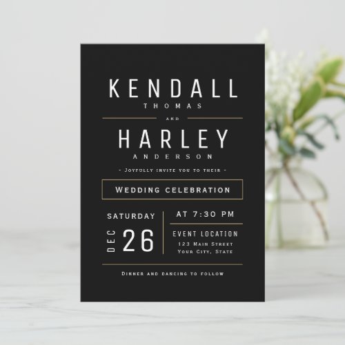 Black Modern Chic Simple Typography Photo Wedding Invitation