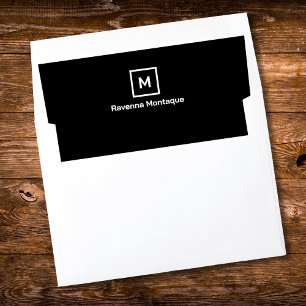 Black Modern Chic Trendy Monogram Name  Envelope Liner