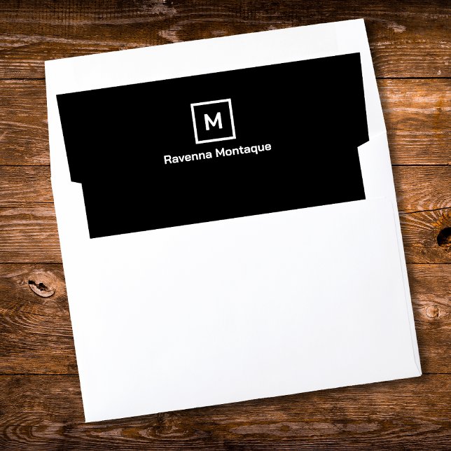Black Modern Chic Trendy Monogram Name  Envelope Liner (Creator Uploaded)