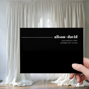Black modern, chic typography minimalist wedding envelope