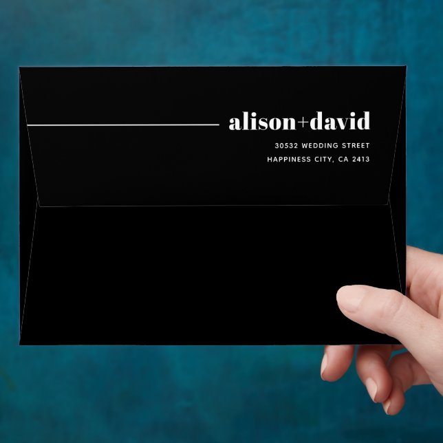 Black modern, chic typography minimalist wedding envelope (Hand)