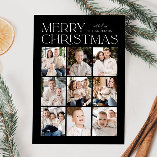Black Modern Christmas 9 Photo Collage Holiday Card