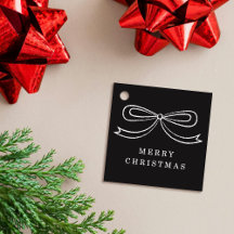 Black Modern Christmas Bow Holiday Gift Tag