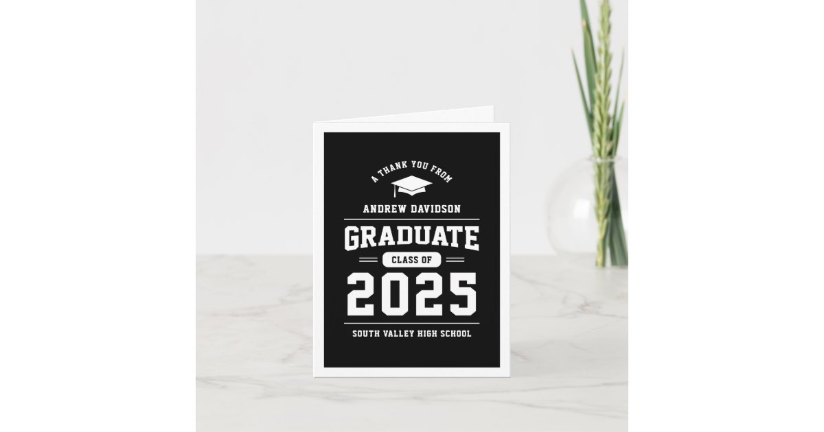 Black Modern Class of 2025 Graduation Blank Thank You Card | Zazzle
