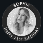 Black Modern Classic Happy 21st Birthday Photo Classic Round Sticker<br><div class="desc">Cute 21st Birthday Happy Birthday Custom black and white Photo stickers for your son or daughter's birthday party. They feature a cute customizable text and image. Perfect for invitations and party bag goodies.</div>