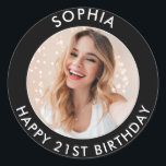 Black Modern Classic Happy 21st Birthday Photo Classic Round Sticker<br><div class="desc">Cute 21st Birthday Happy Birthday Custom Photo stickers for your son or daughter's birthday party. They feature a cute customizable text and image. Perfect for invitations and party bag goodies.</div>