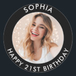 Black Modern Classic Happy 21st Birthday Photo Classic Round Sticker<br><div class="desc">Cute 21st Birthday Happy Birthday Custom Photo stickers for your son or daughter's birthday party. They feature a cute customizable text and image. Perfect for invitations and party bag goodies.</div>