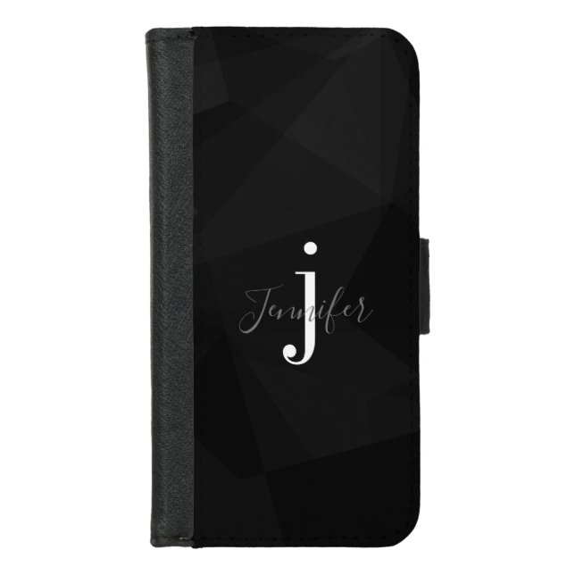 Black Modern Classy Custom Name Monogram Initials iPhone Wallet Case (Front)