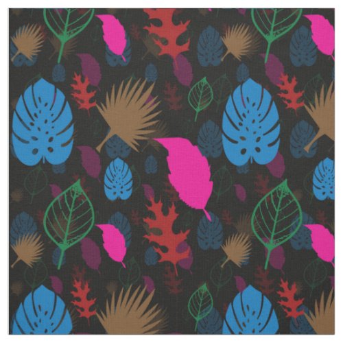 Black Modern Colorful Leaf Abstract Pattern Fabric