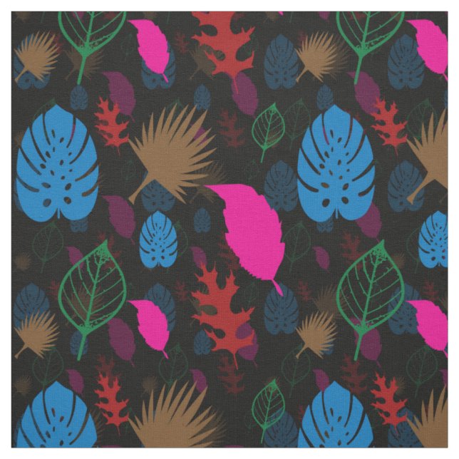 Black Modern Colorful Leaf Abstract Pattern Fabric (Swatch)