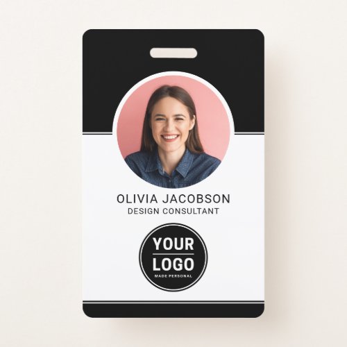 Black Modern Company Employee Photo Security QR ID Badge