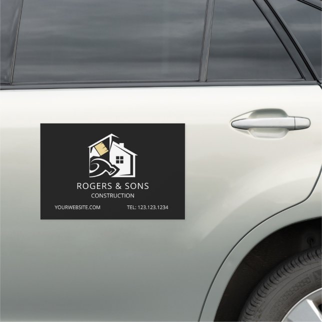 Black Modern Construction Handyman Car Magnet (In Situ)