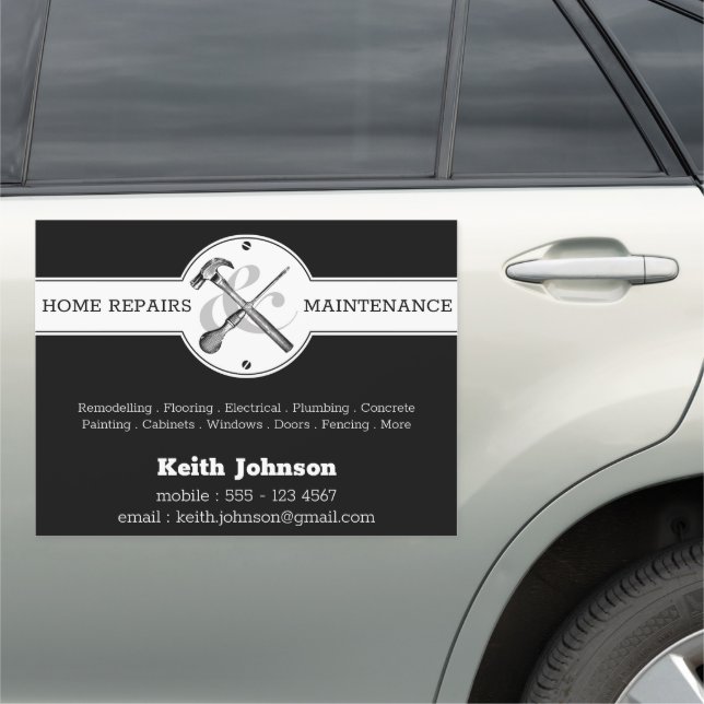 Black Modern Construction Handyman Professional Car Magnet (In Situ)
