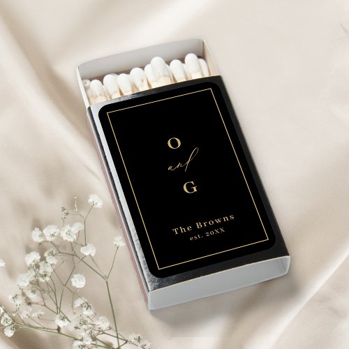 Black modern couple monograms minimalist wedding matchboxes