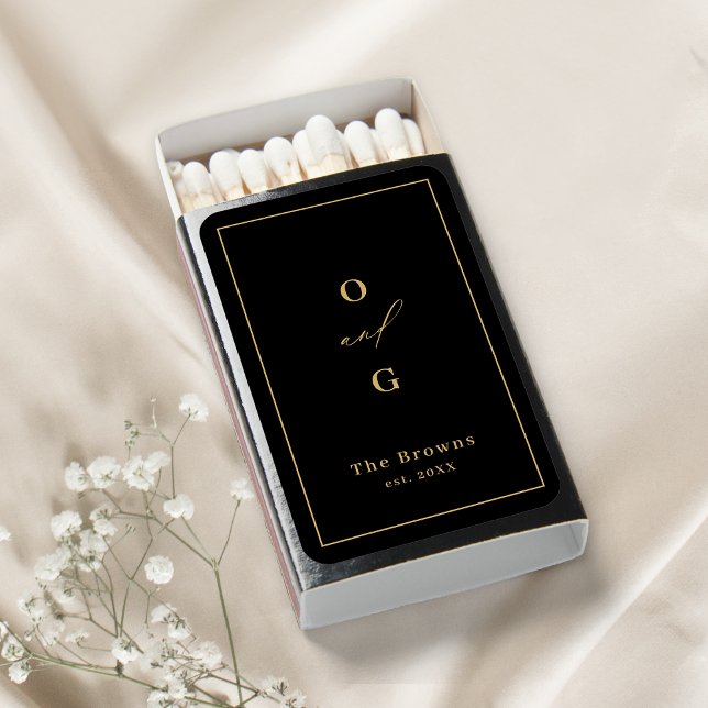 Black modern couple monograms minimalist wedding matchboxes (Black modern couple monograms minimalist wedding matchboxes)